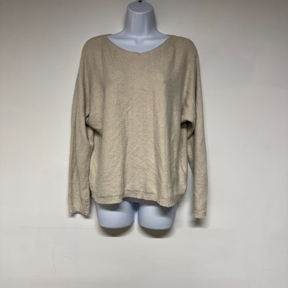 Rachel Zoe Sweater Womens XL Beige Button Back Round Neck Long Sleeve Knit